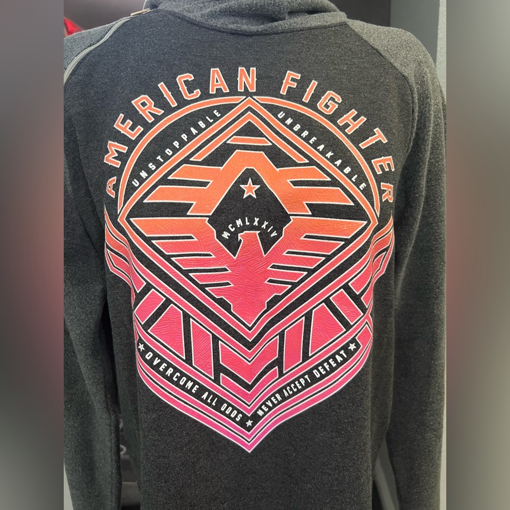 American Fighter Gray and Pink Hoodie - Picture 2 of 9
